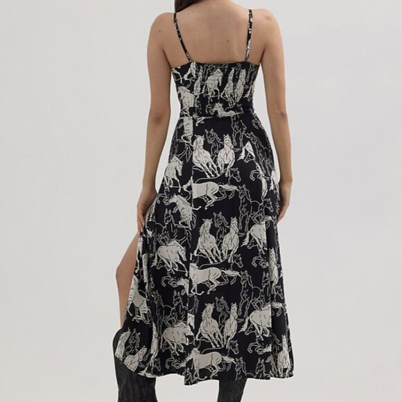 BLACK WHITE HORSE WESTERN TANK MAXI DRESS WITH SIDE SLIT L - Picture 2 of 6